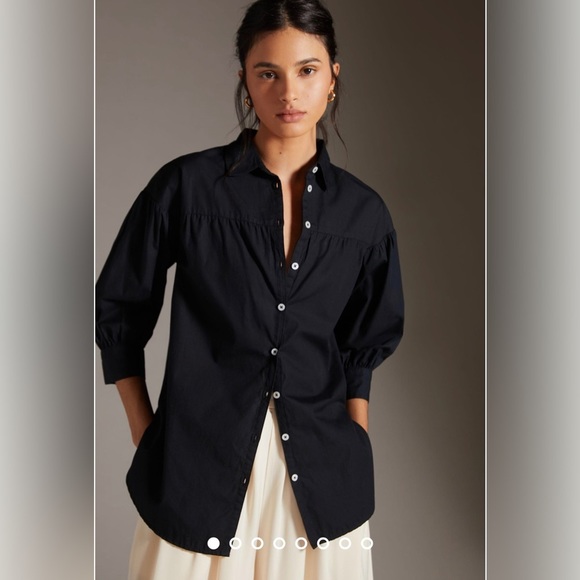 Maeve Anthropologie Poplin Buttondown Shirt Black Small - Picture 2 of 9